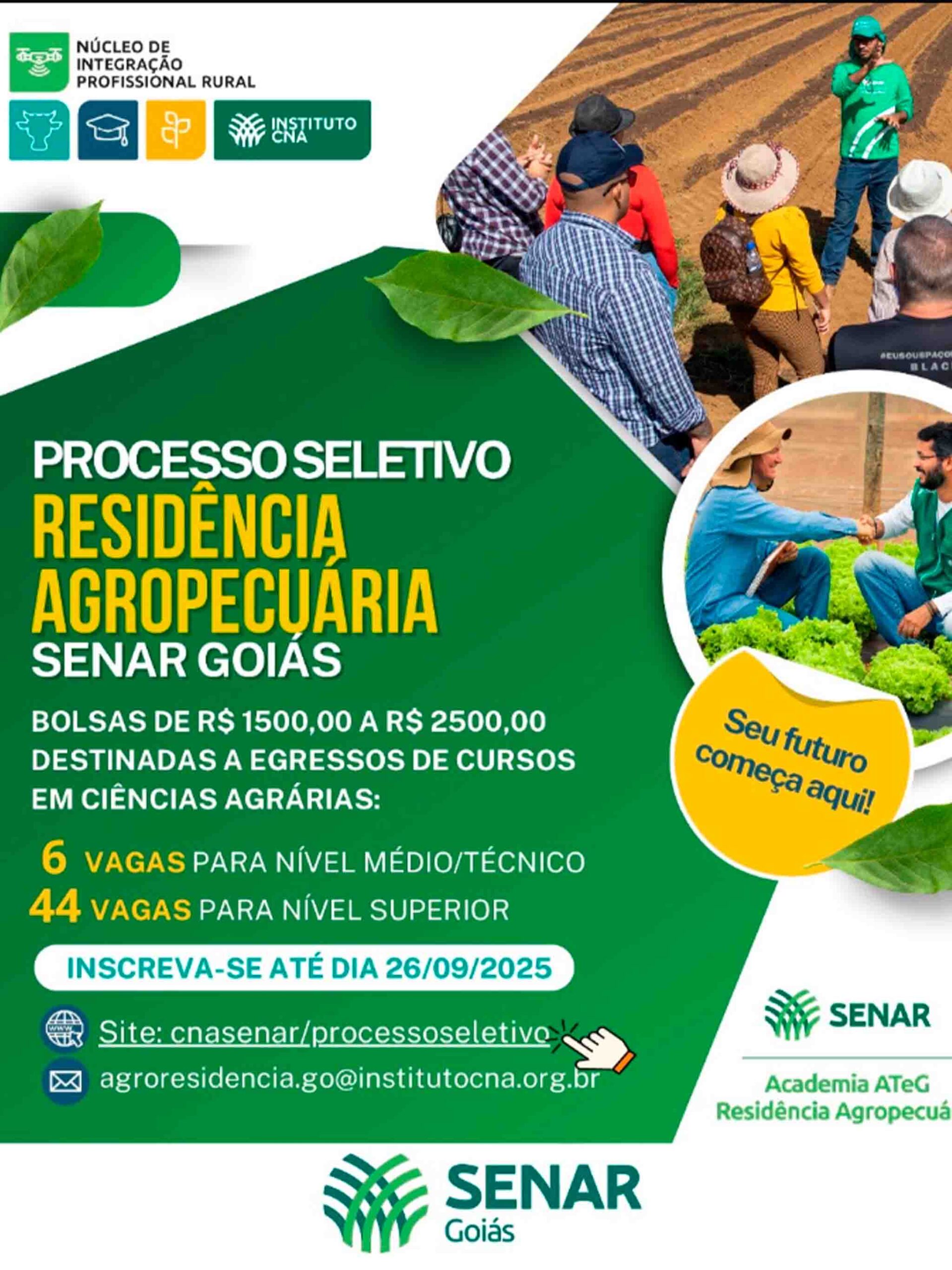 SENAR Goiás abre inscrições para programa de residência agropecuária com 50 bolsas