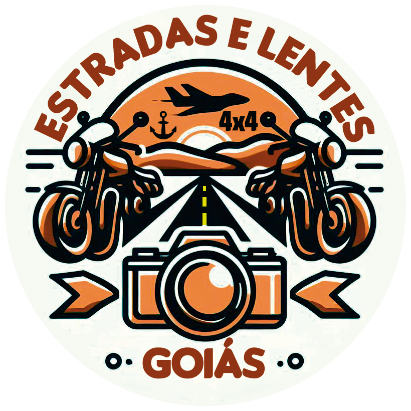 Logo Estradas e Lentes Goiás, motos e câmera