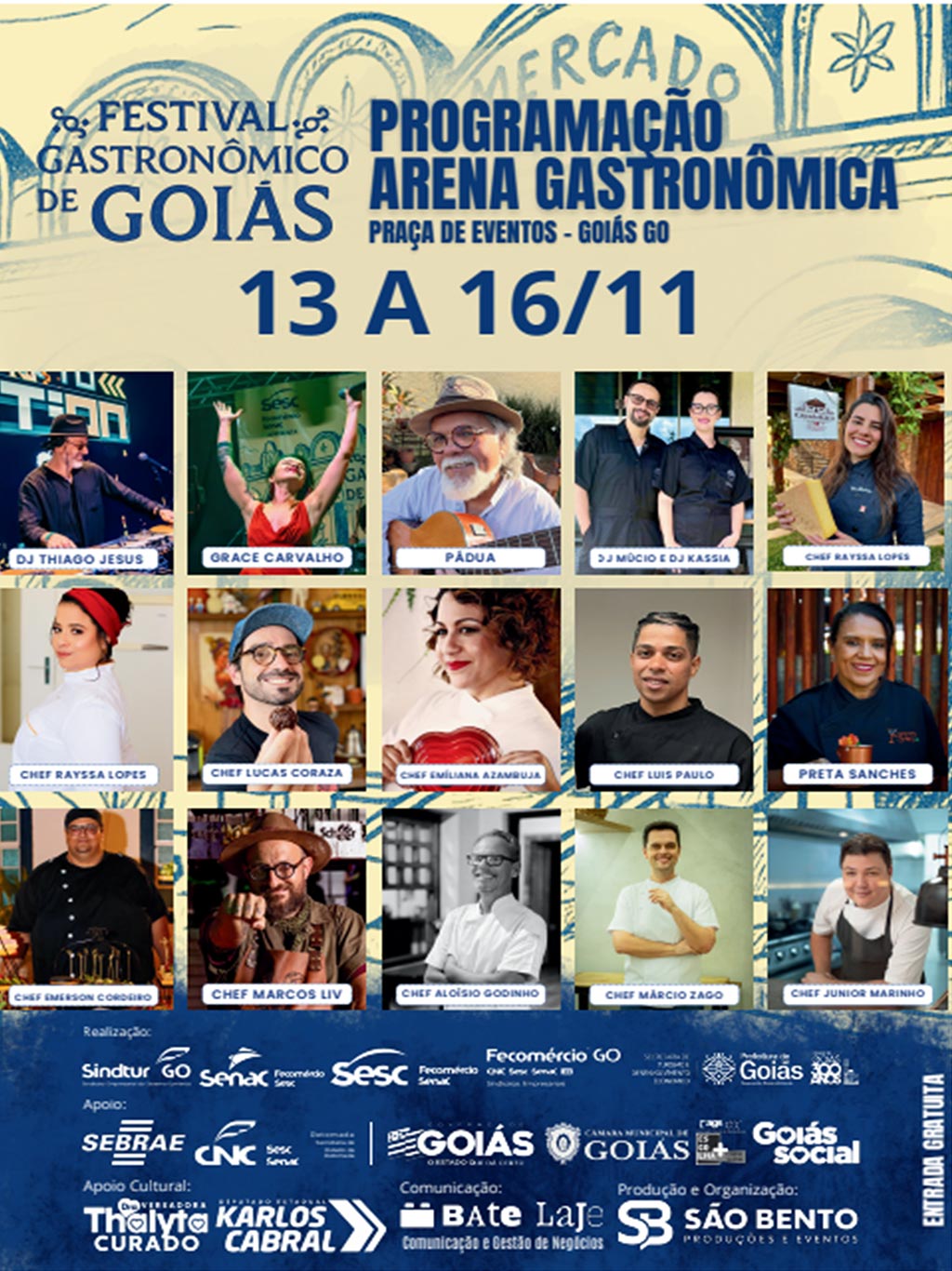 Festival Gastronômico Goiás, 13-16/11, chefs e atrações musicais.