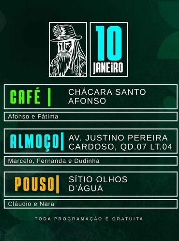Evento gratuito dia 10 janeiro, locais e convidados.