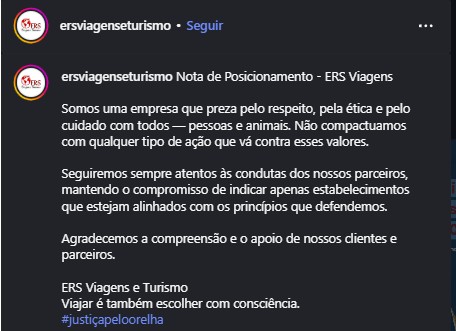 Nota de posicionamento da ERS Viagens sobre ética.