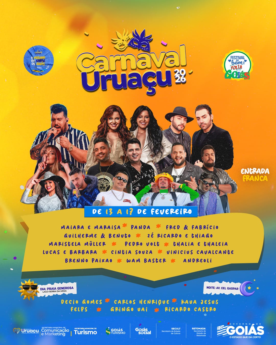 Cartaz do Carnaval Uruaçu 2024 com artistas.