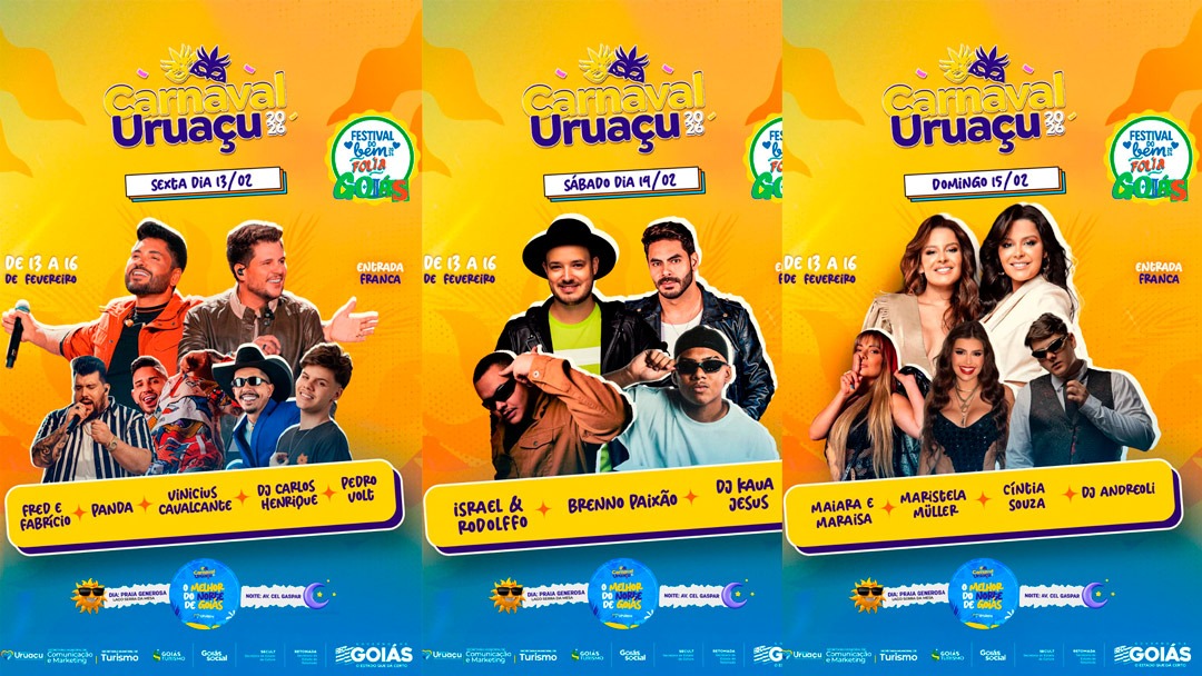 Grandes nomes do sertanejo comandam três noites de shows no Carnaval de Uruaçu