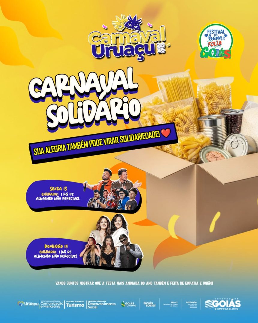 Uruaçu transforma Carnaval em corrente de solidariedade com grandes shows e arrecadação de alimentos
