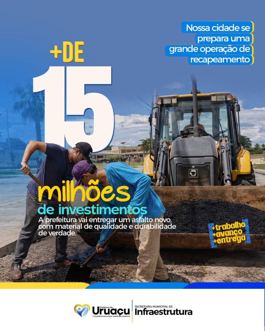 Uruaçu anuncia recapeamento asfáltico com R$ 15 milhões em parceria com Governo do Estado