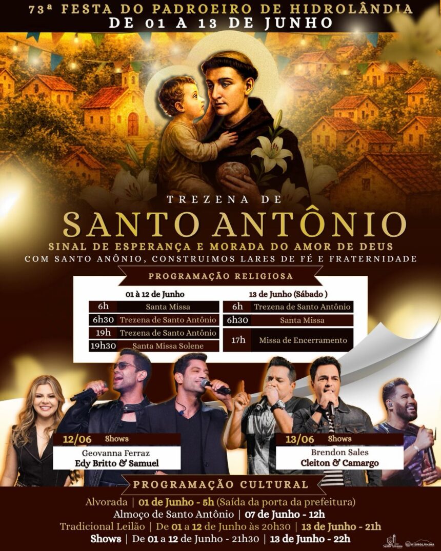 Hidrolândia celebra 73ª Festa de Santo Antônio com fé, tradição e programação cultural